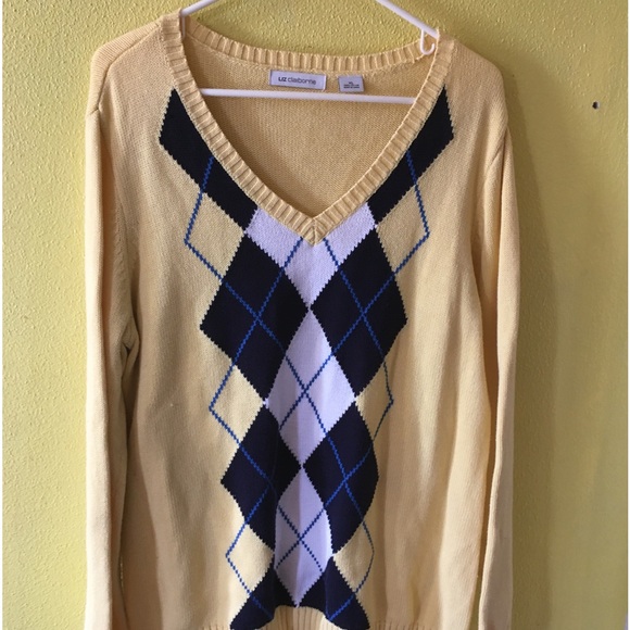 Vintage Liz Claiborne Yellow V-Neck Sweater Sz XL - Picture 1 of 3